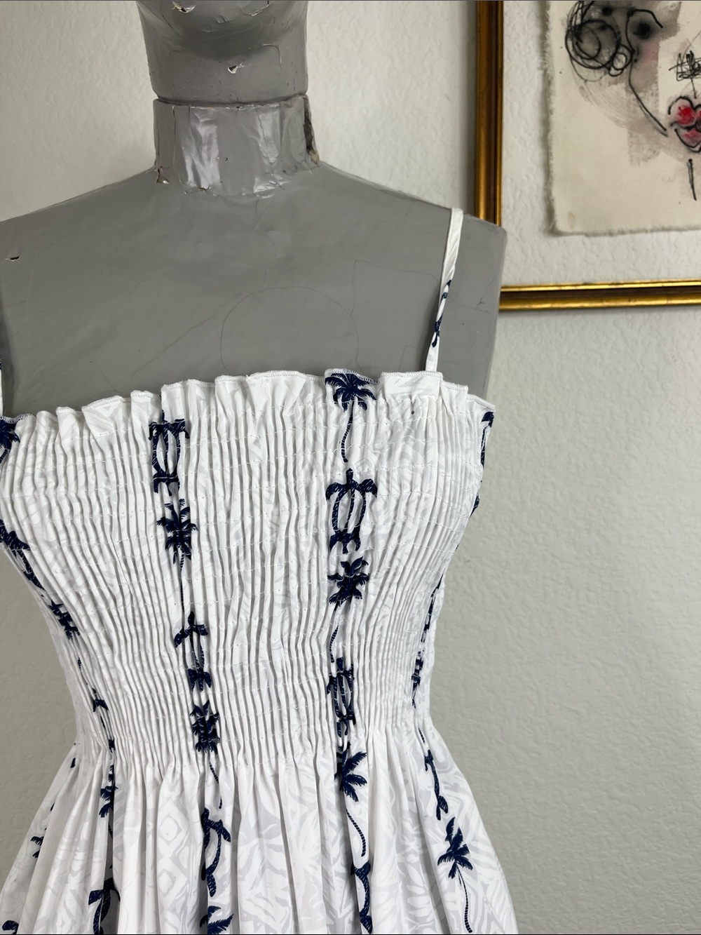 Royal Hawaiian Creations Blue Honu Cotton Hawaiian Elastic Strap Tube Dress - Picture 3 of 6